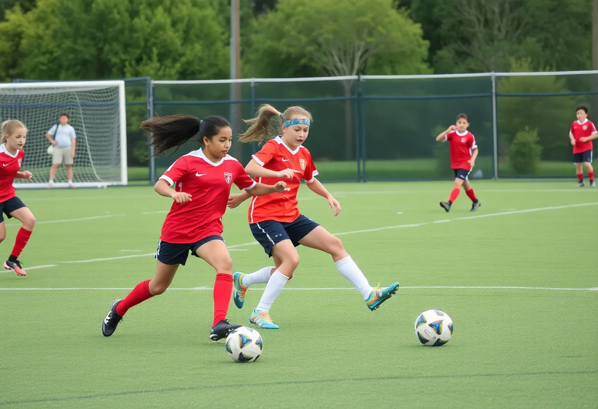 Players from Plymouth High School competing in a soccer match