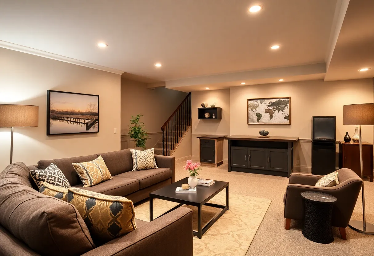 A cozy and modern remodeled basement