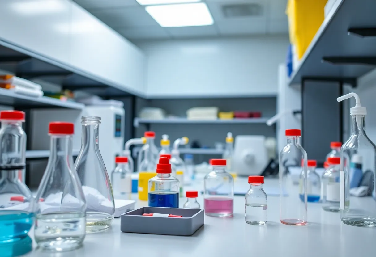Image of a university research lab with safety protocols in focus