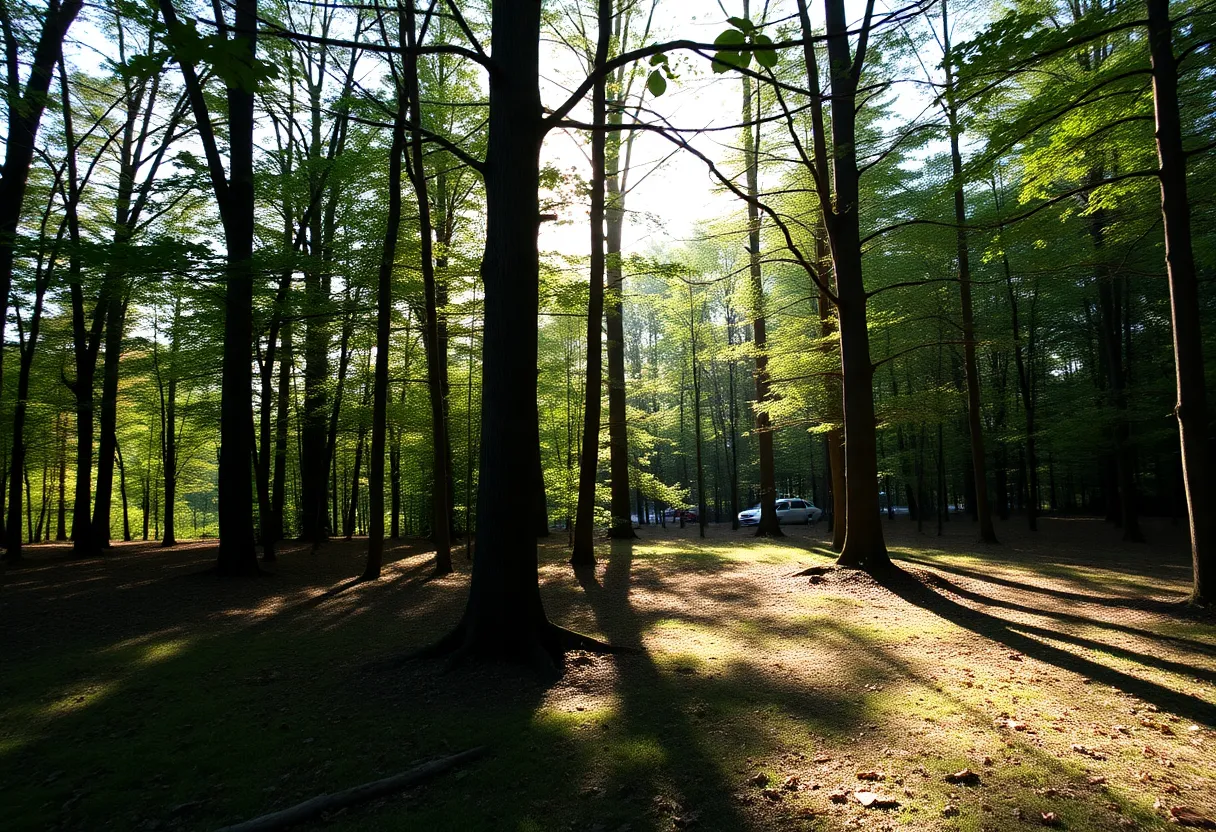 A peaceful wooded area in Newport, Maine.