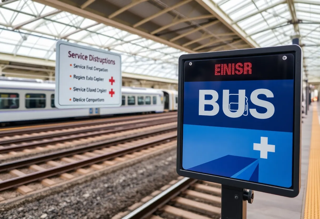 Image depicting Amtrak train cancellations and alternative bus services.