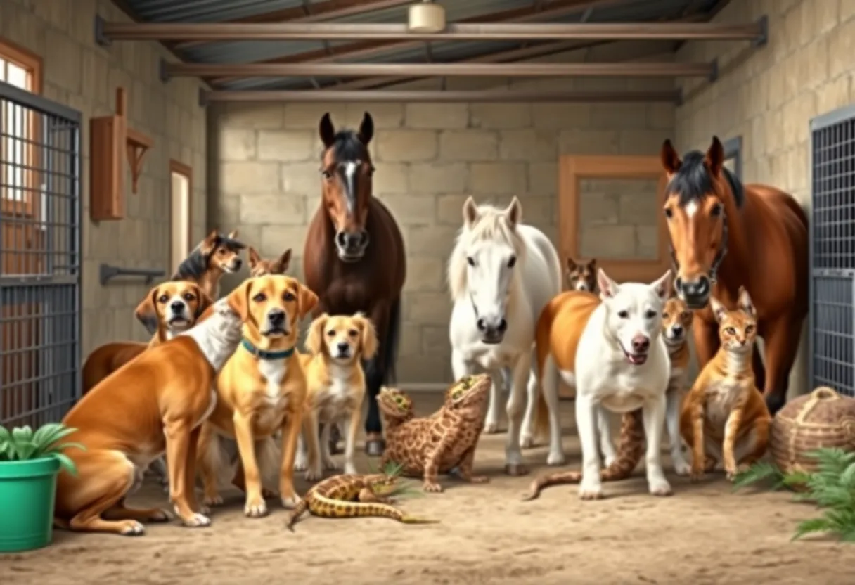 Animals being cared for at the Humane Society shelter after rescue