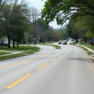 Plymouth Road in Ann Arbor with trees and buildings