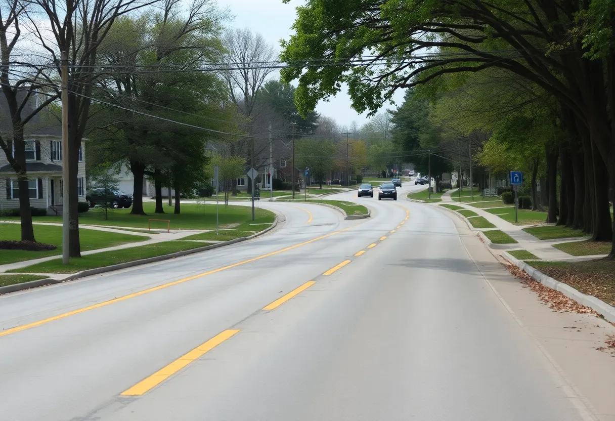 Plymouth Road in Ann Arbor with trees and buildings