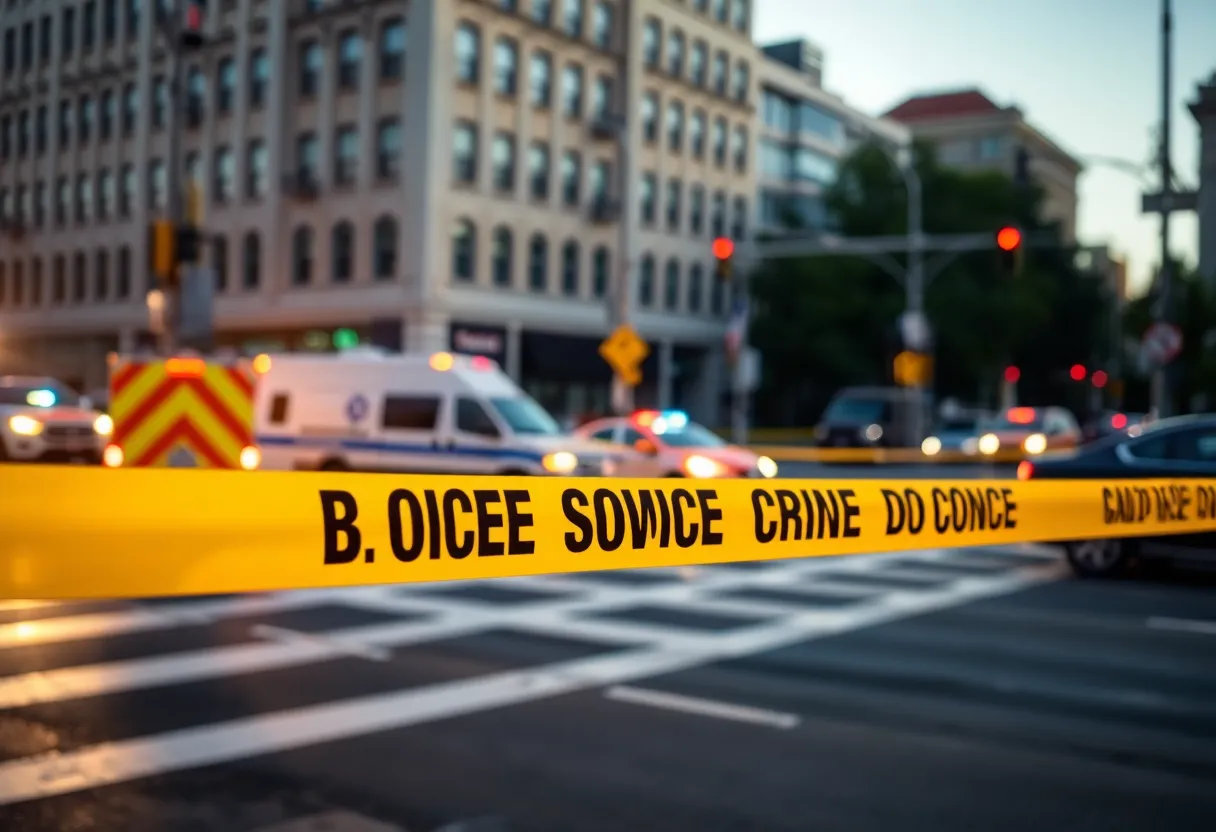 Police vehicles and caution tape at the scene of a shooting in Ann Arbor.
