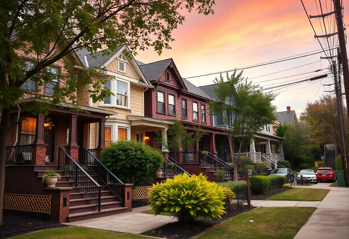 Renovation of homes in Detroit depicting transformation stages.
