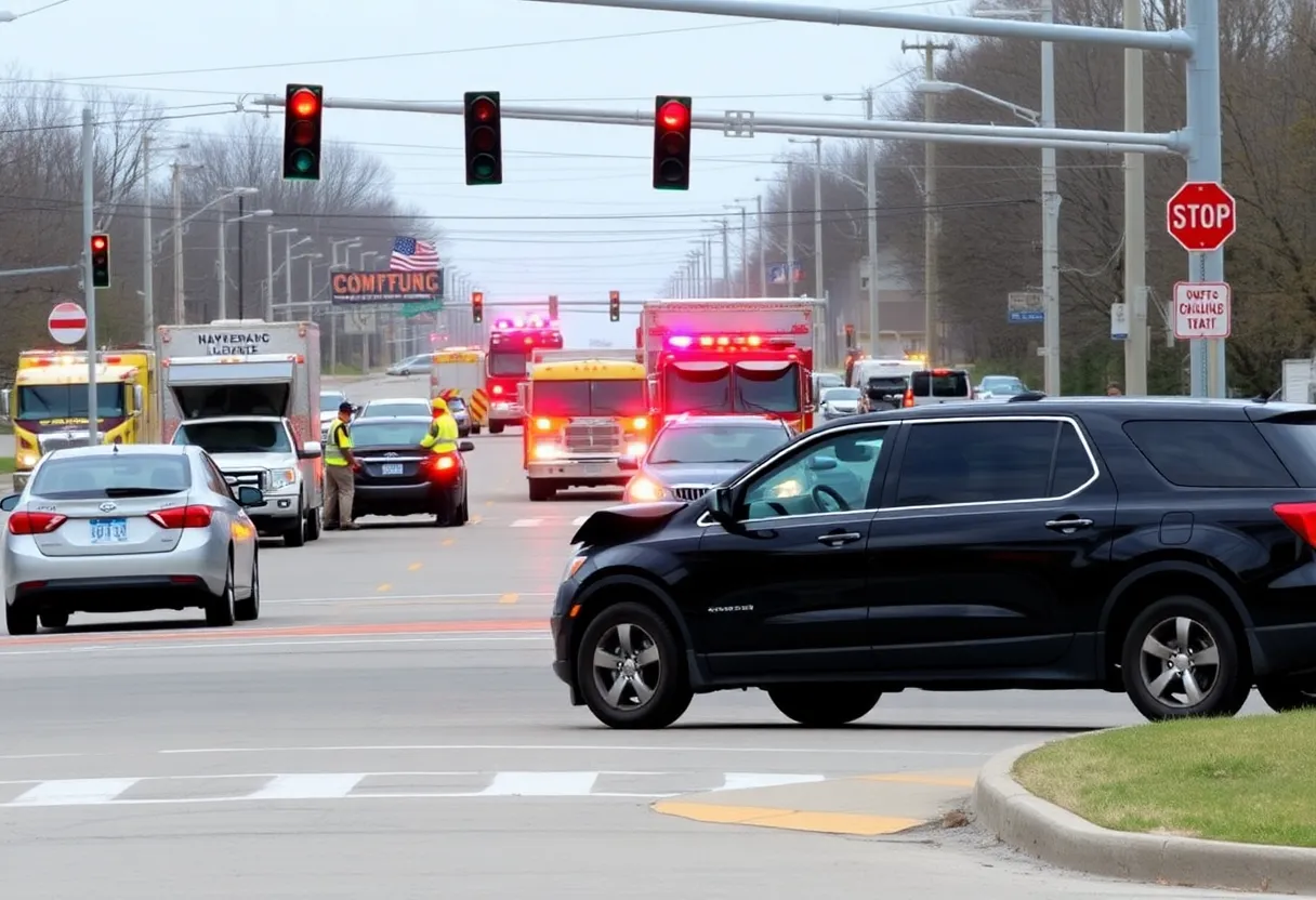 Emergency responders at a vehicle crash scene in Canton Township
