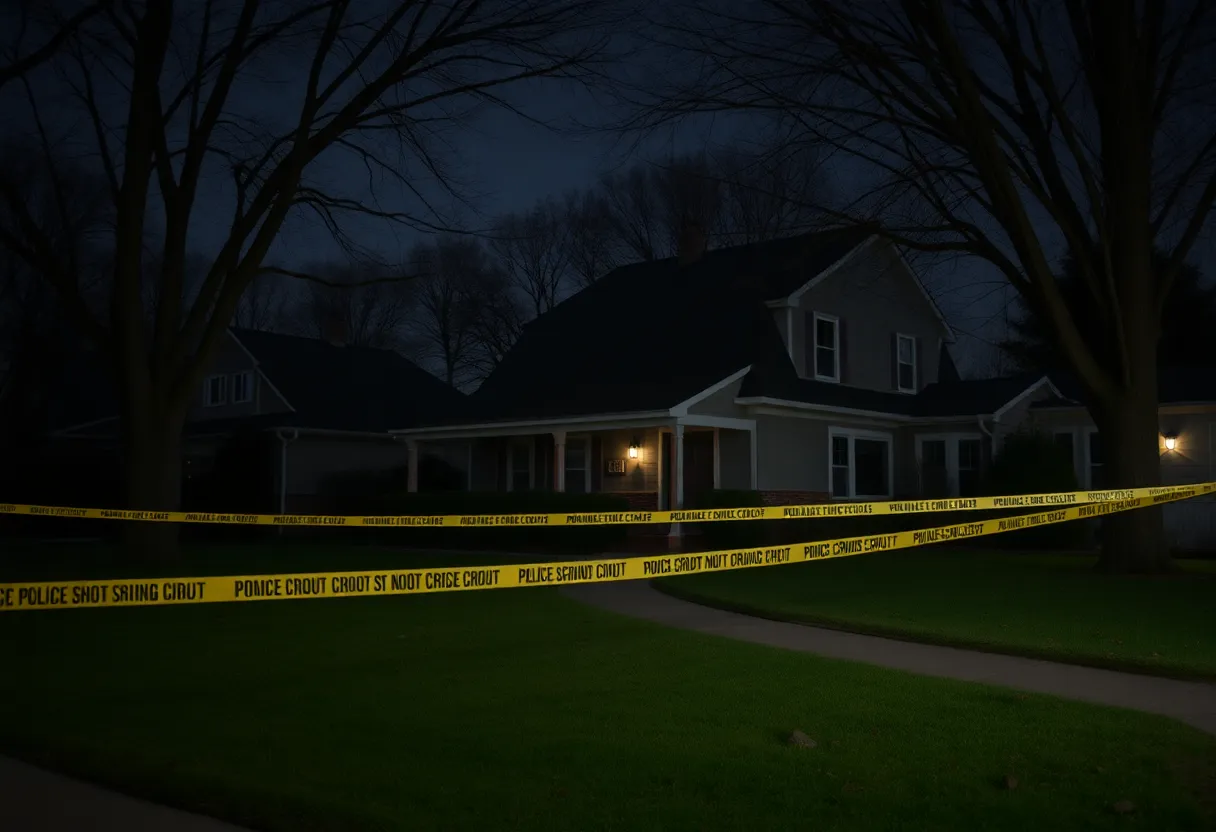 Suburban home crime scene with police tape in Canton Township