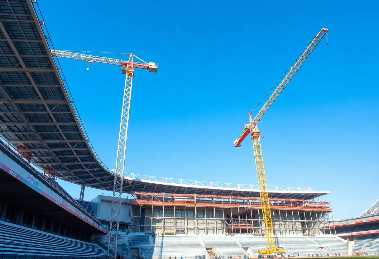 A construction site showing the renovation of Centreville Bank Stadium