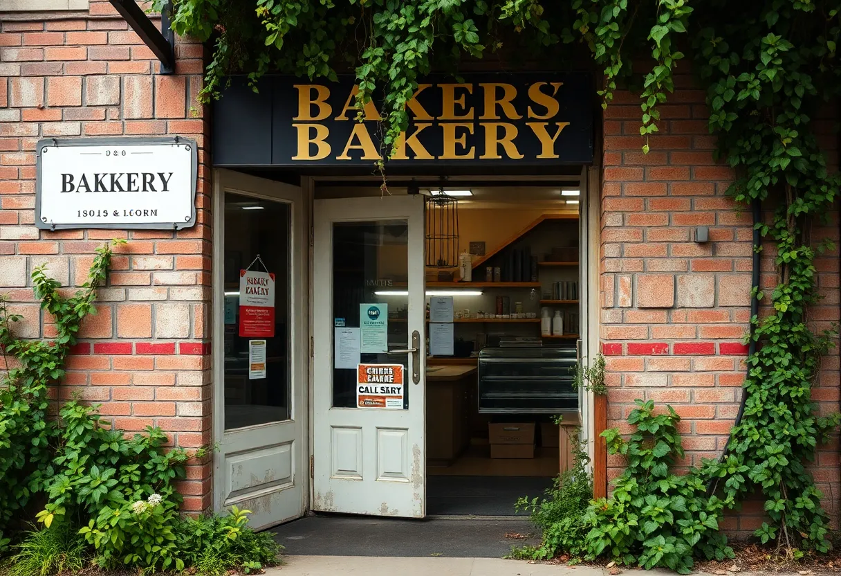 Front view of the closed West Fenkell Bakery with a nostalgic setting