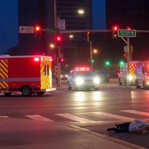 Emergency responders at the scene of a pedestrian accident in Detroit.