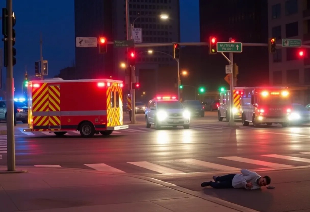 Emergency responders at the scene of a pedestrian accident in Detroit.