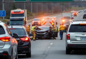 Emergency responders at a car accident scene in Elmira Township, Michigan