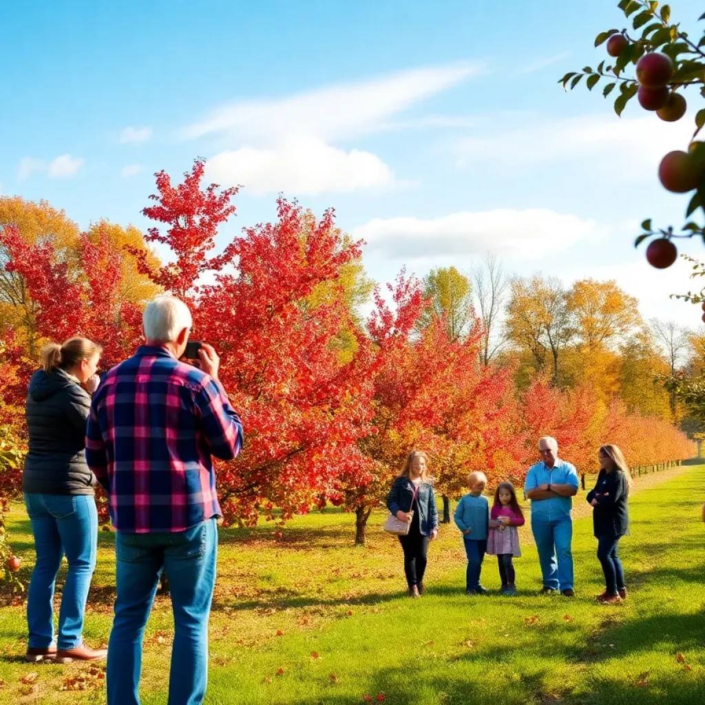 Vibrant fall colors in Southeast Michigan with families picking apples