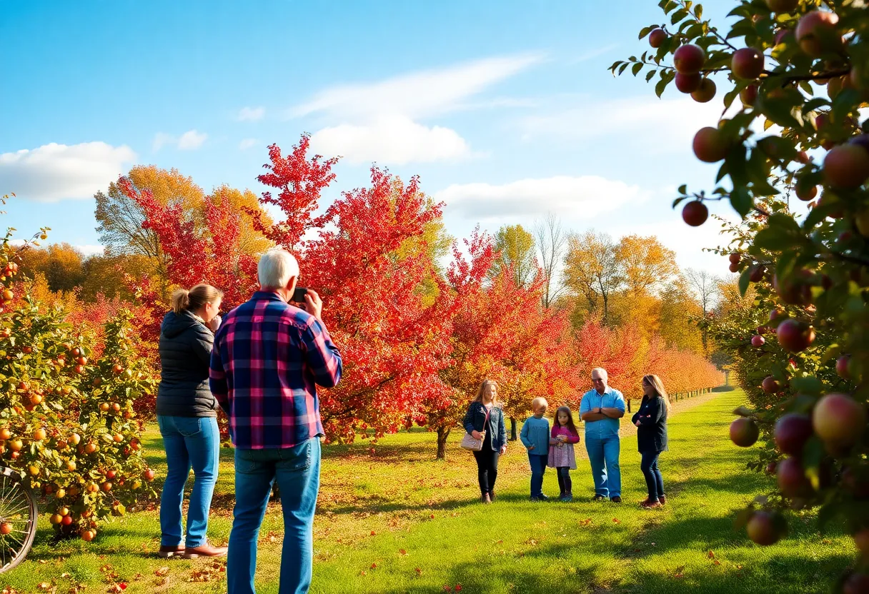 Vibrant fall colors in Southeast Michigan with families picking apples