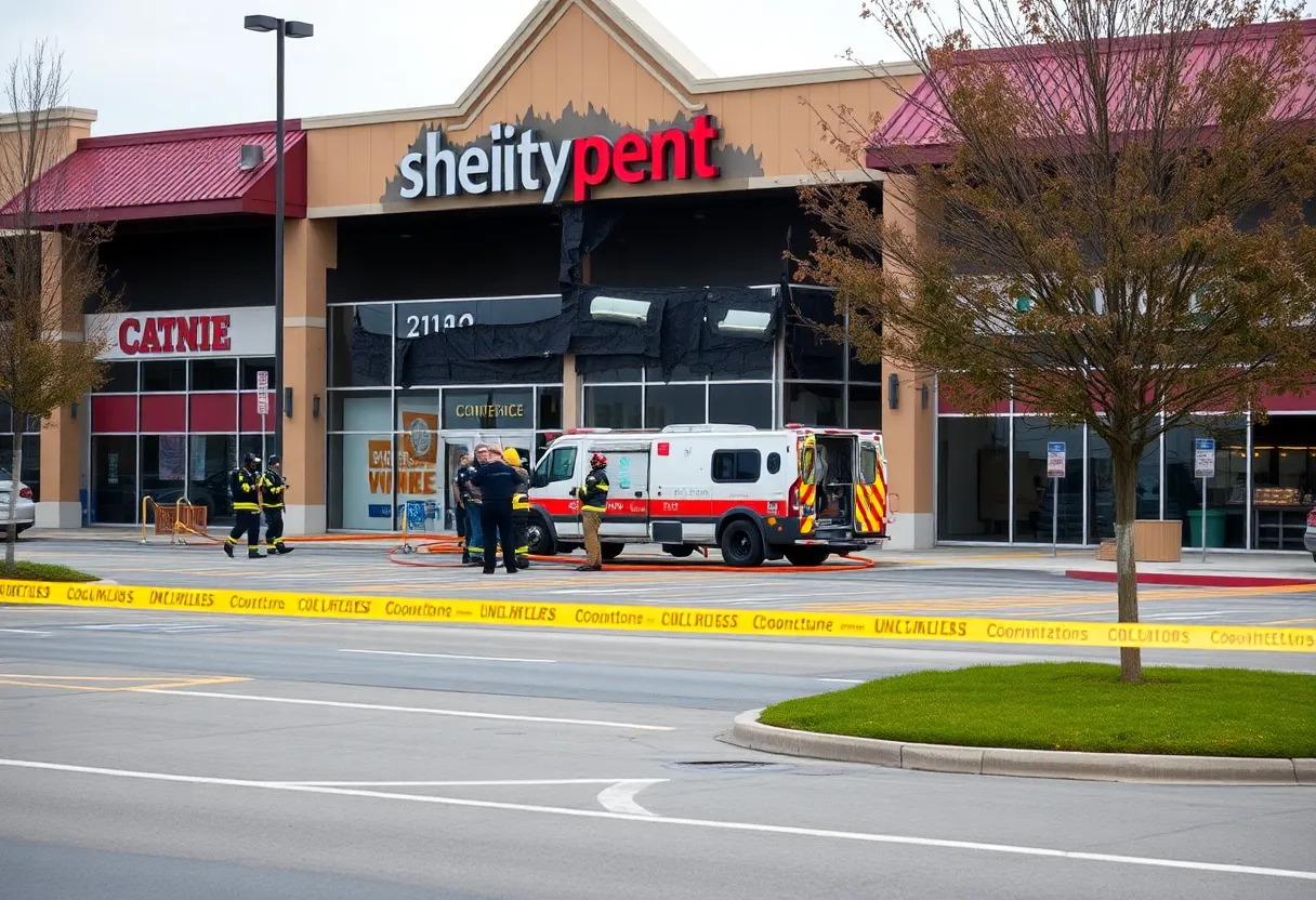 Fire damage and emergency response at Heritage Square Plaza