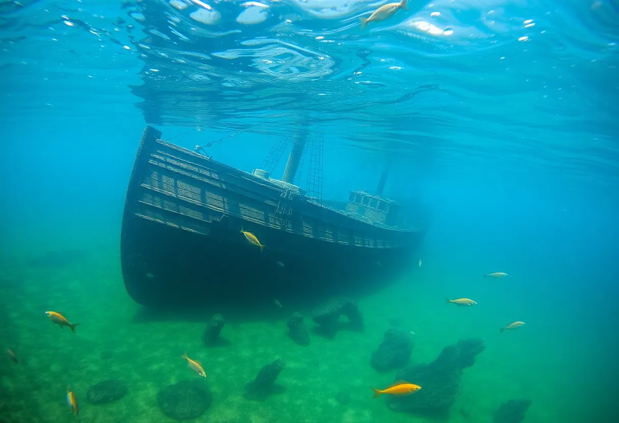 Underwater view of the F.J. King shipwreck in Lake Michigan