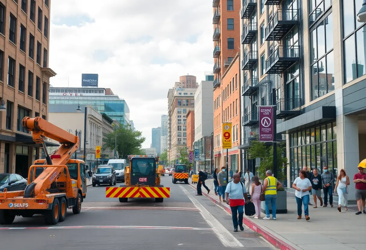 Renovation of Greektown streetscape with construction activity