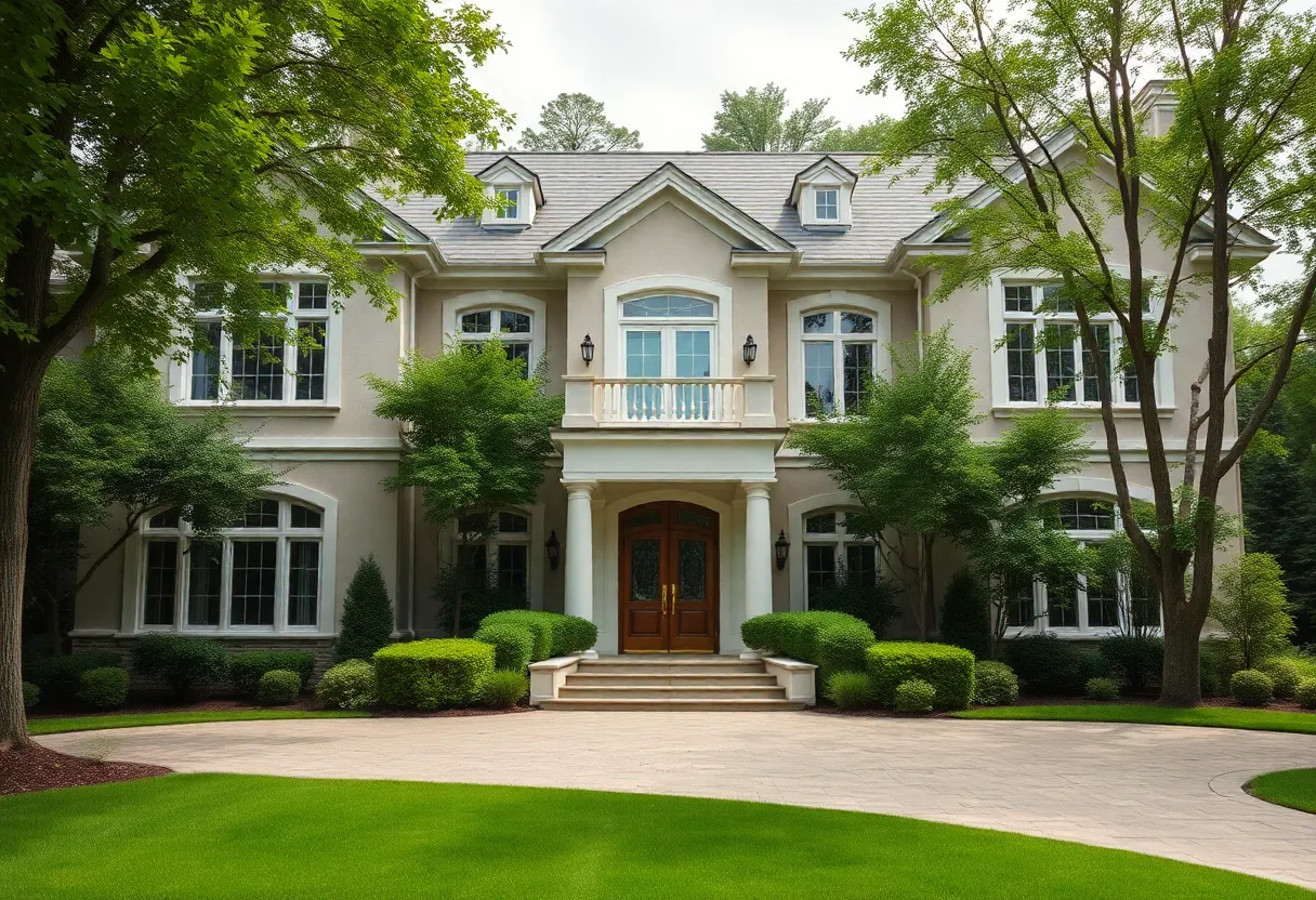 Exterior view of a luxurious home once owned by a football coach