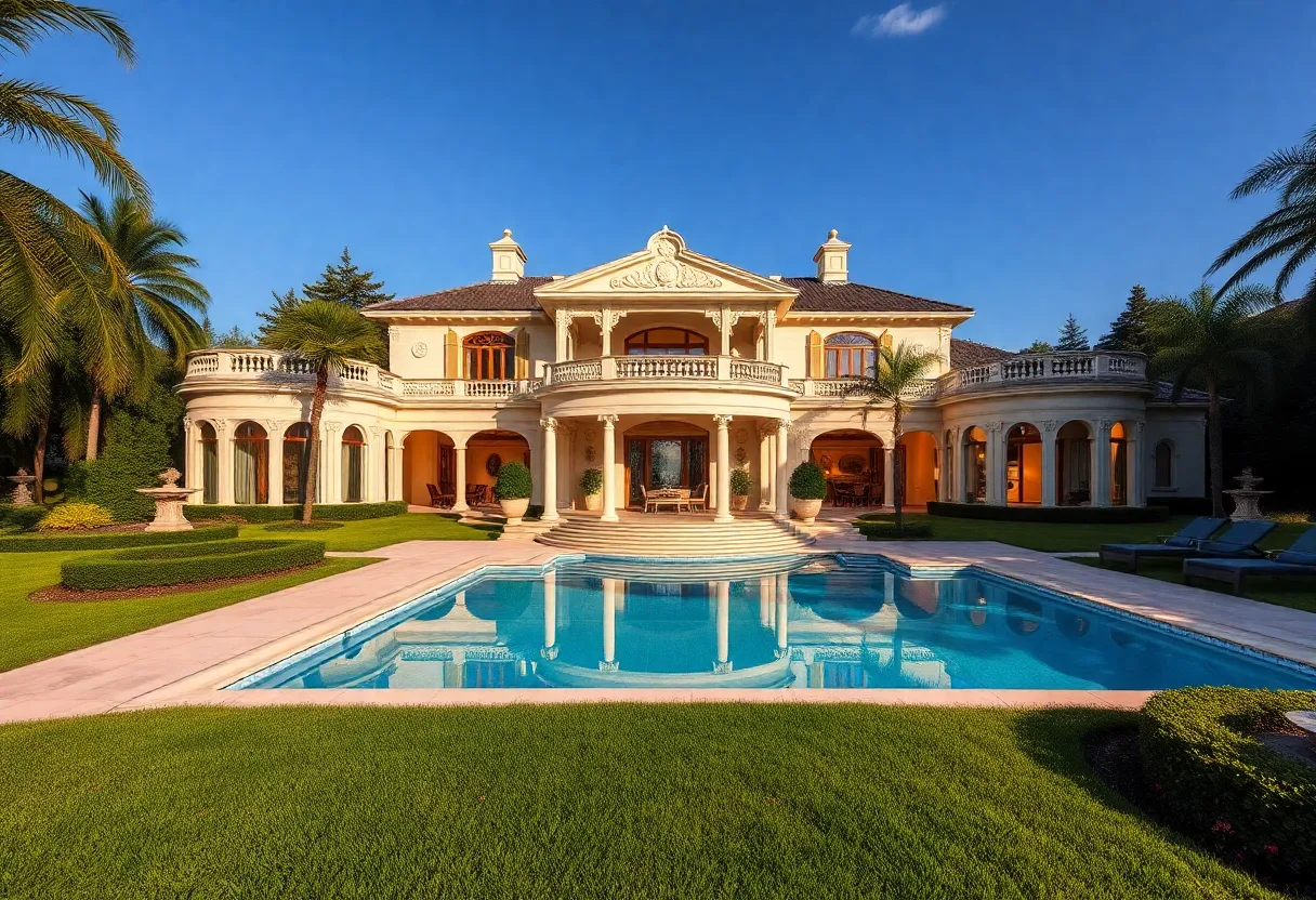 A stunning luxury mansion showcasing exquisite architecture and landscaping.