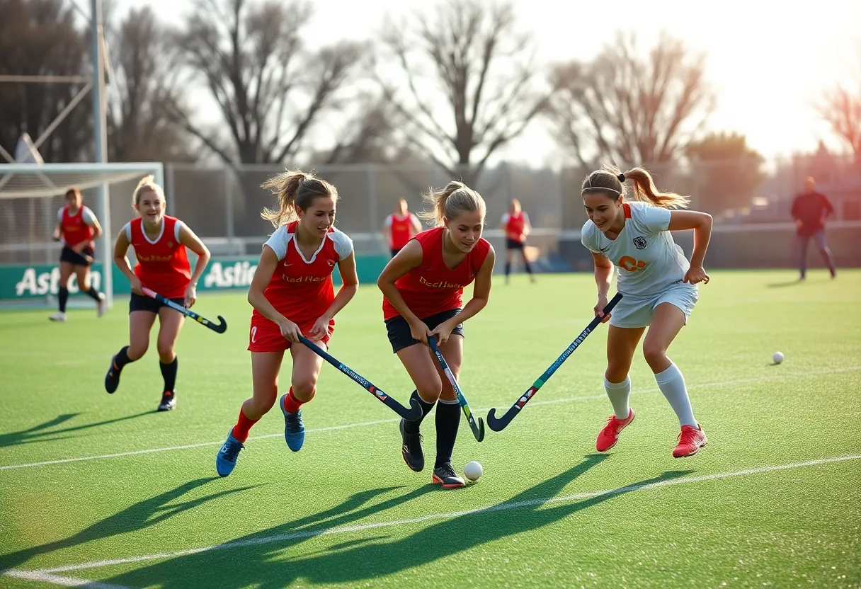 Michigan field hockey players celebrating a victory against Michigan State