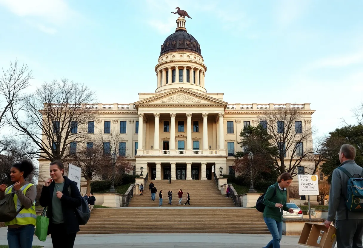 Michigan State Capitol building with urgency surrounding budget talks.