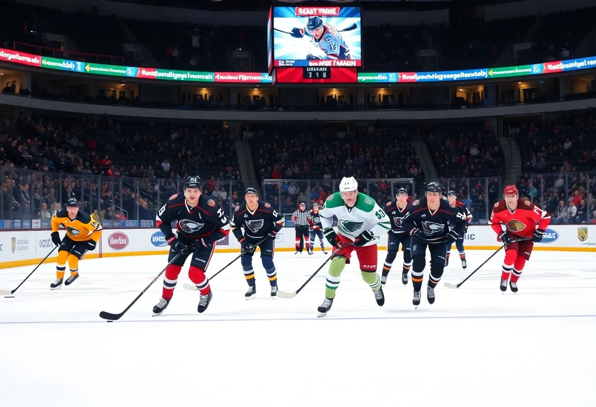 Michigan State hockey team competing on the ice