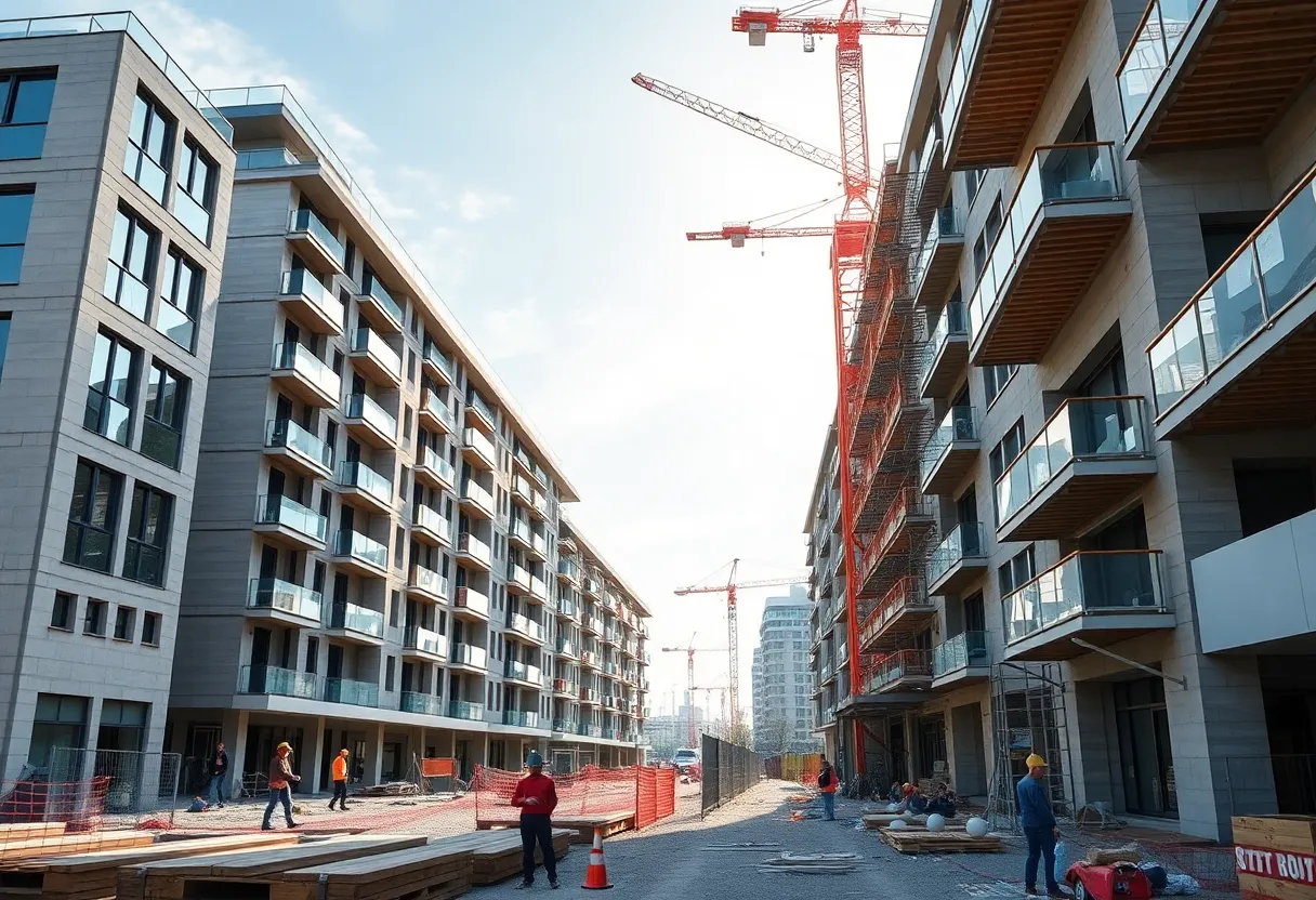 Construction site in Milan featuring new residential buildings