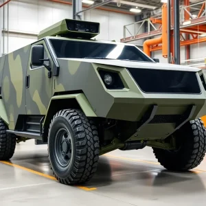 Prototype military vehicle at American Rheinmetall facility in Michigan