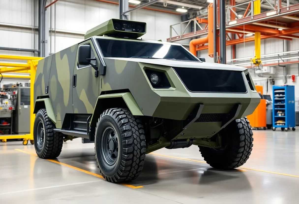 Prototype military vehicle at American Rheinmetall facility in Michigan