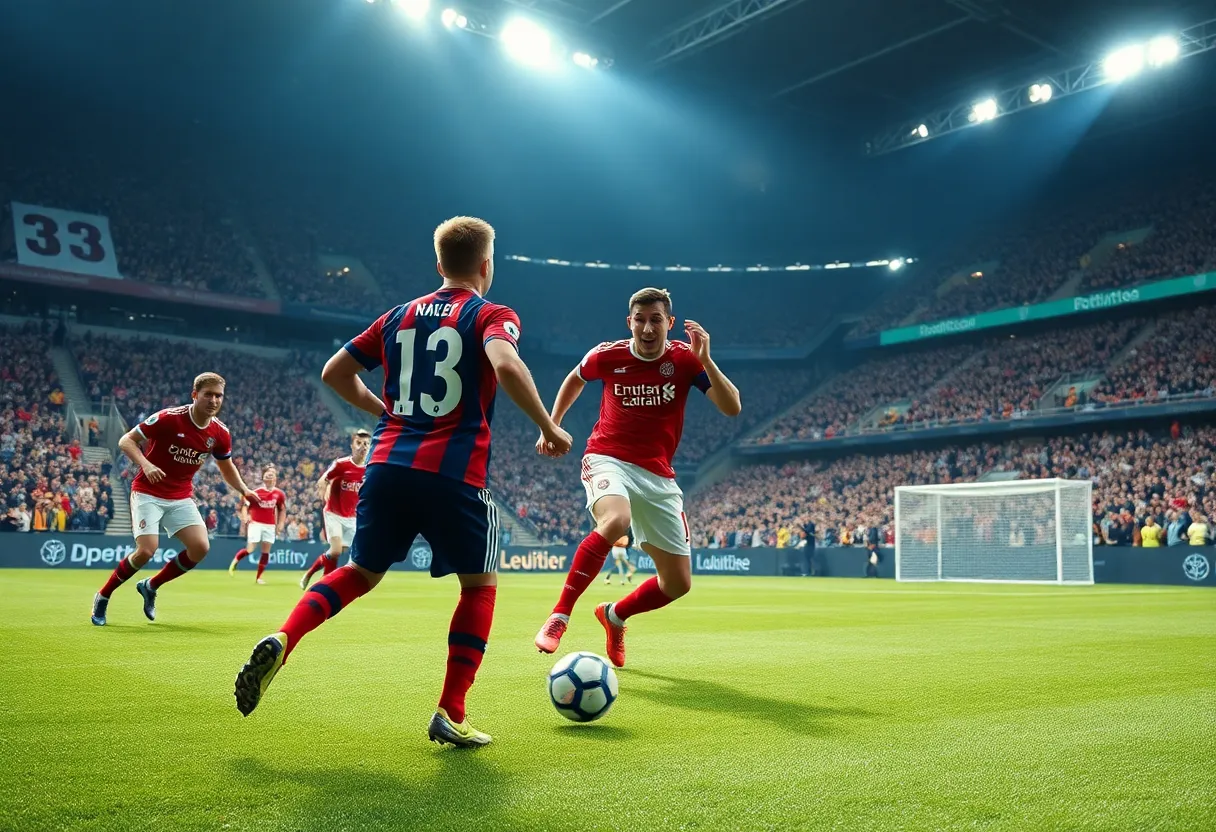 Players celebrating after victory in a soccer match