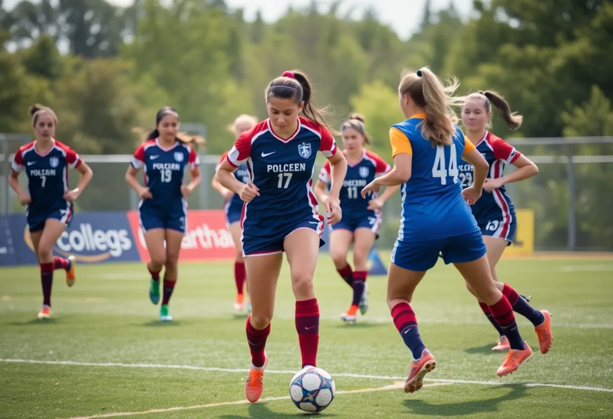 MSU women's soccer team celebrating a goal in a match