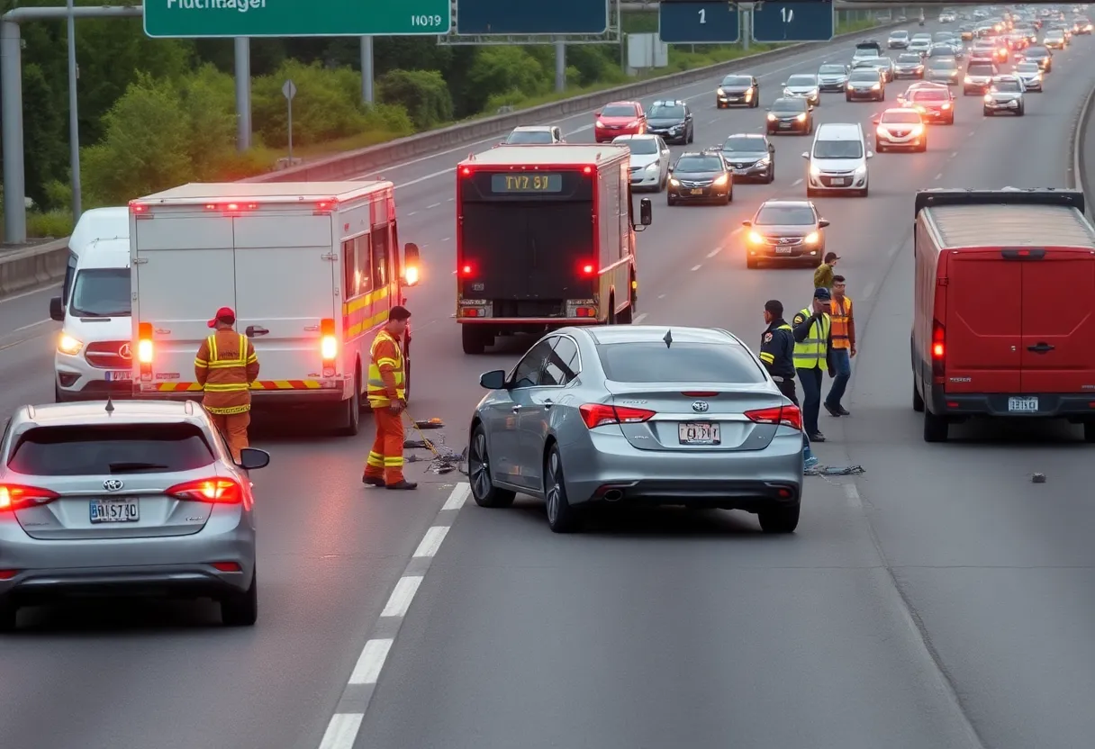 Emergency responders at a multi-vehicle collision on US 23
