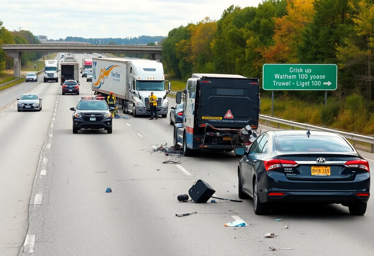 Emergency responders at a multi-vehicle crash site on US-23