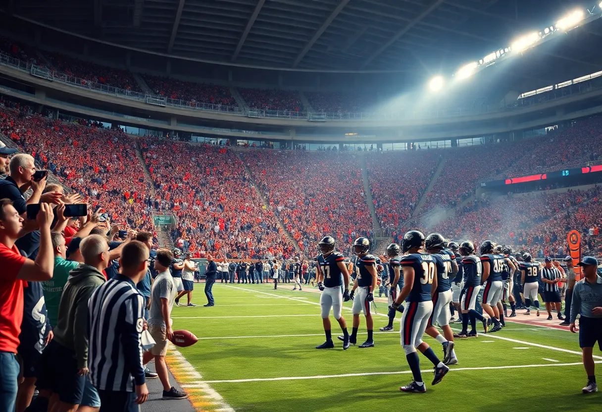 Nebraska football players warming up at Memorial Stadium