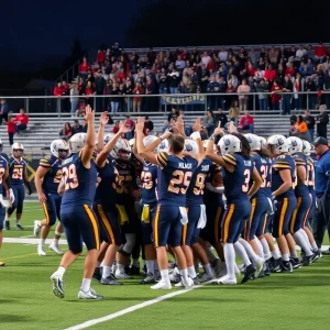 Northville football team celebrating their victory against Plymouth.