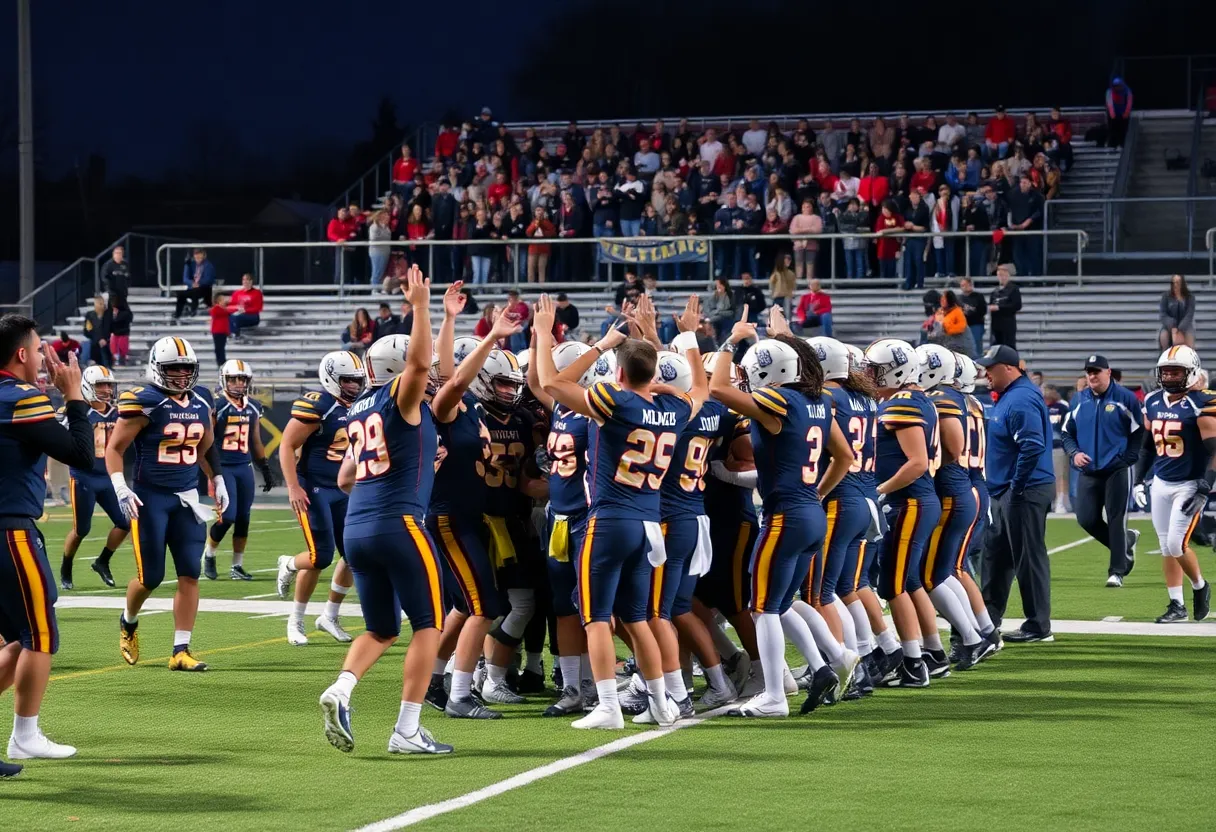Northville football team celebrating their victory against Plymouth.