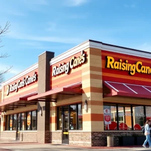Exterior of the new Raising Cane's restaurant in Ann Arbor
