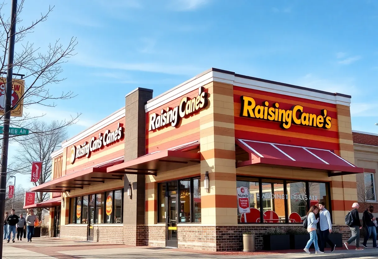 Exterior of the new Raising Cane's restaurant in Ann Arbor