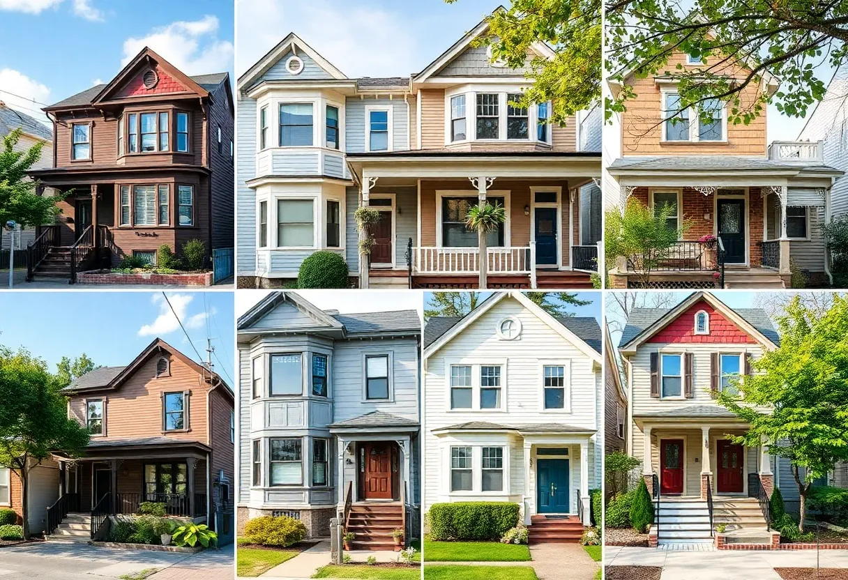 A collection of renovated houses showcasing affordable designs and community spirit.