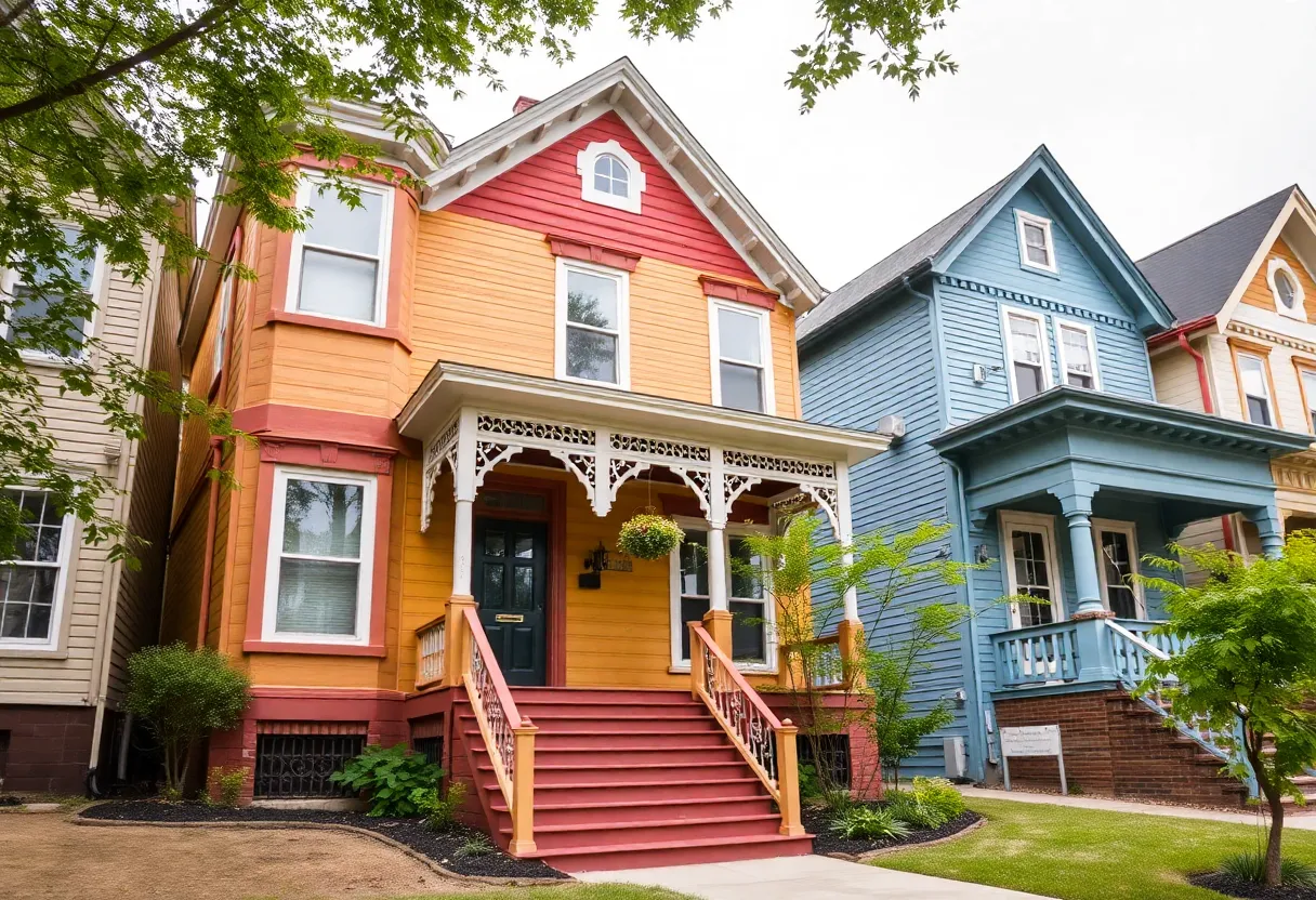 A renovated historic house in Detroit with vibrant colors.