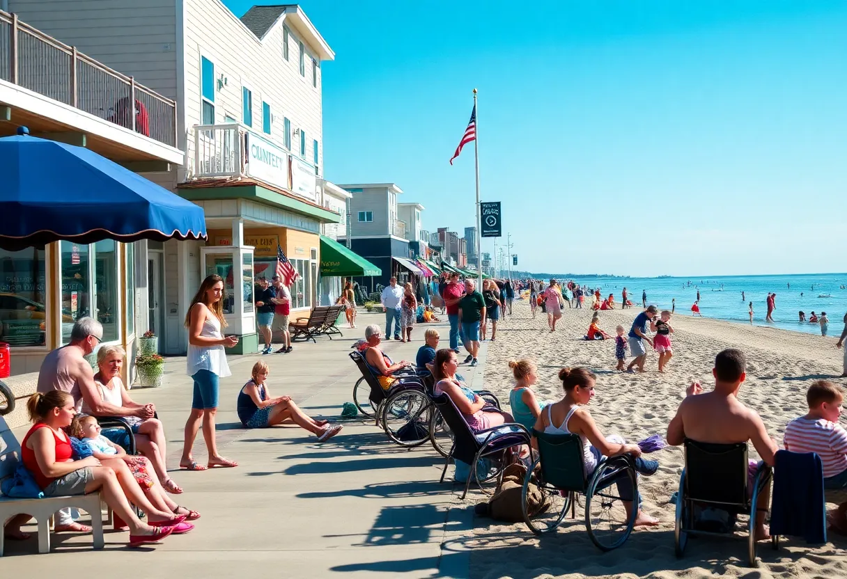 Families enjoying the beach in South Haven, Michigan during Labor Day.