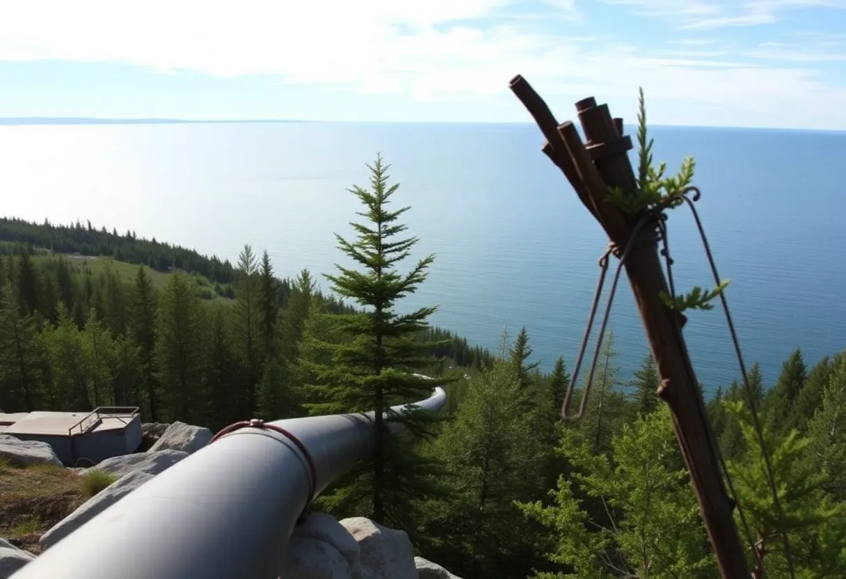 Aerial view of the Straits of Mackinac showcasing natural beauty and water.