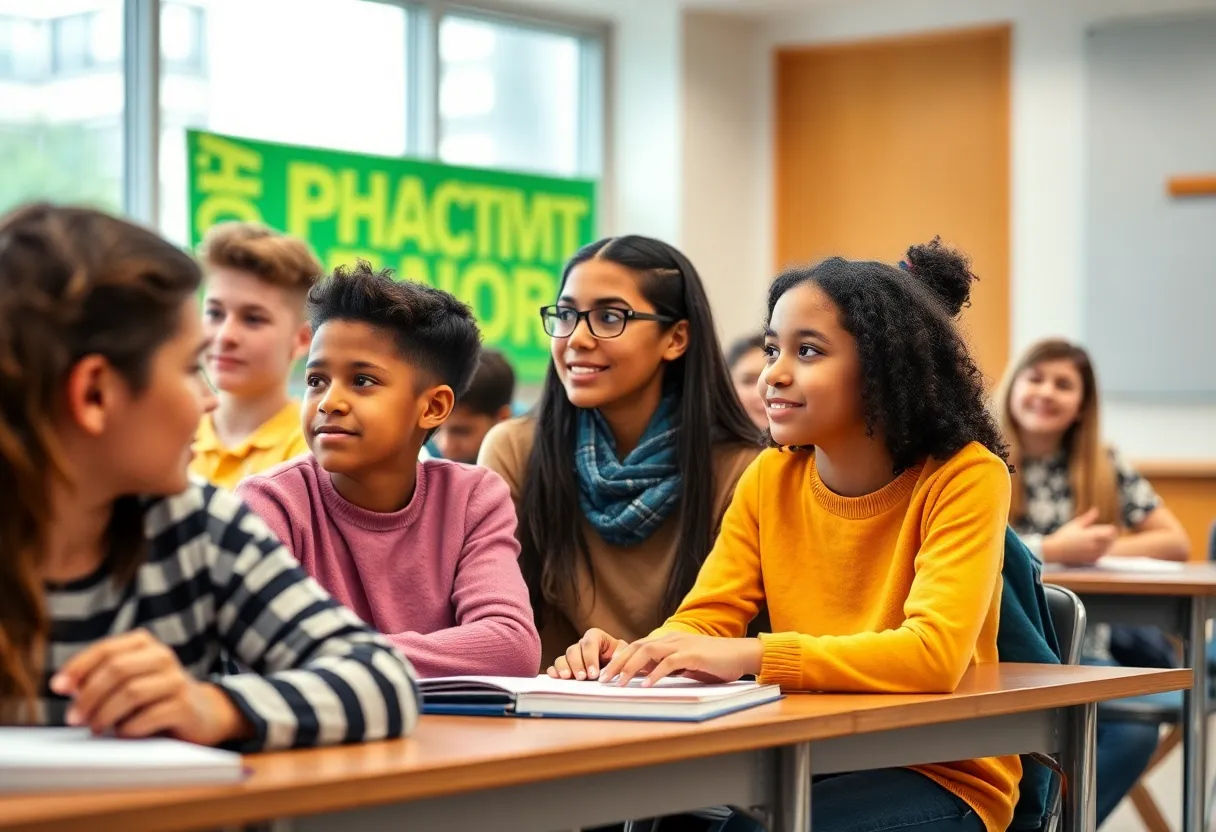 Diverse group of students participating in a classroom activity