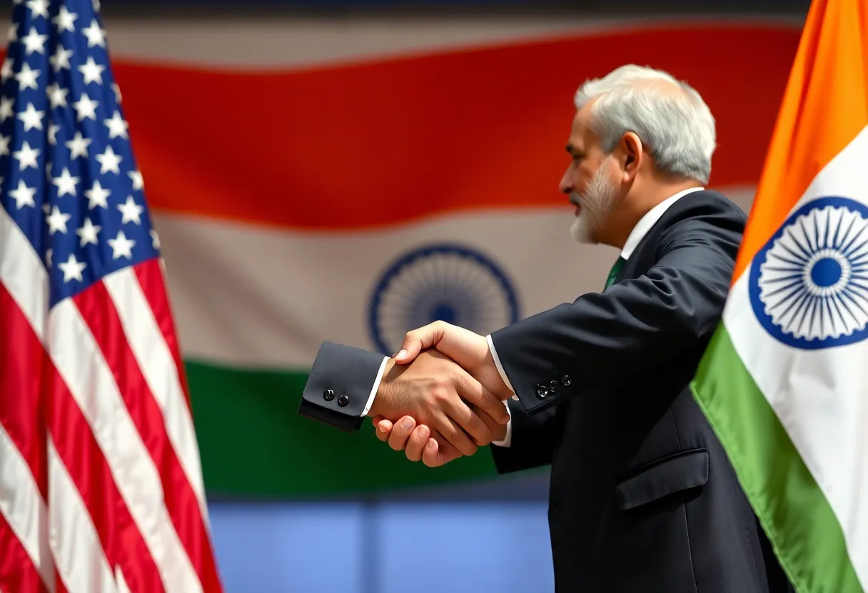 Flag symbols of U.S. and India representing trade discussions
