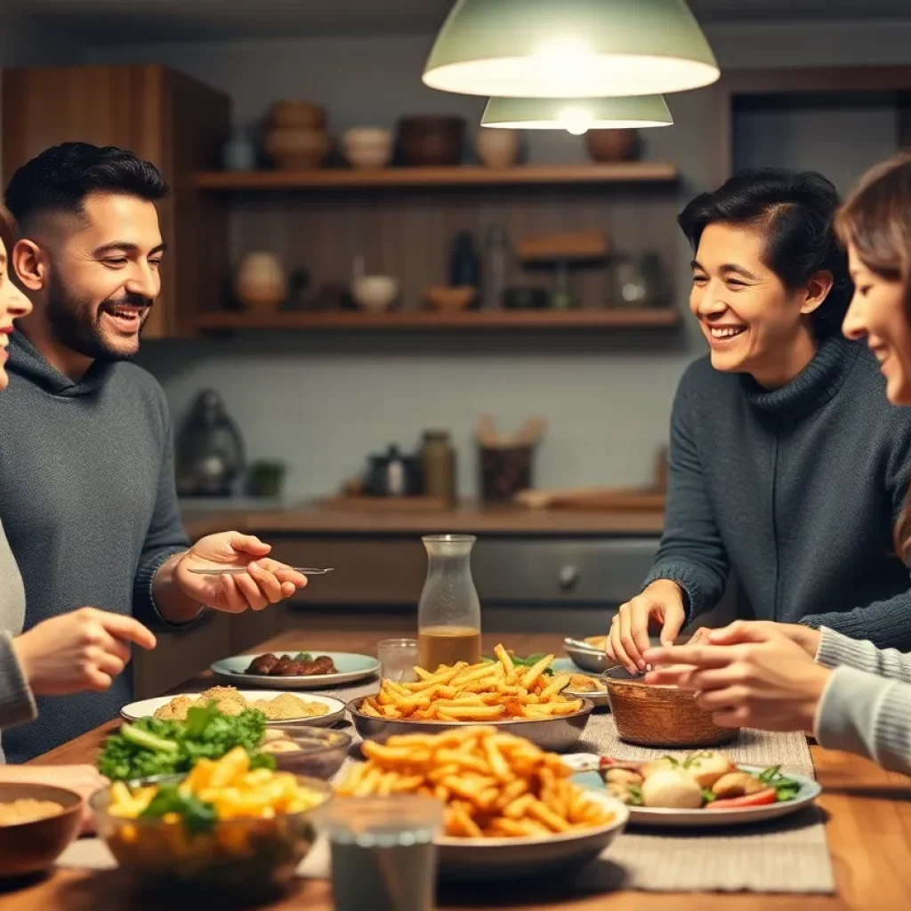 Family gathering celebrating traditional meals