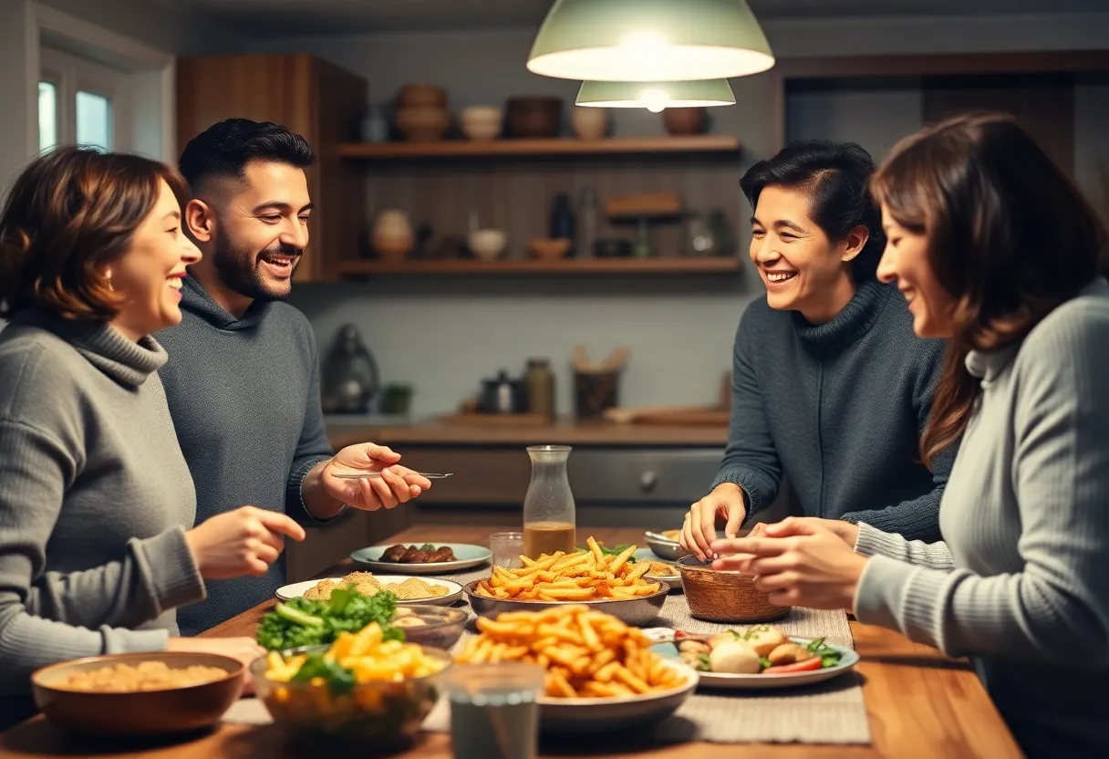 Family gathering celebrating traditional meals