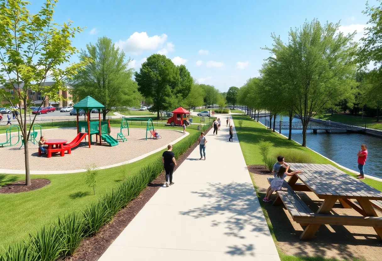 Families enjoying the new A.B. Ford Park after renovation.