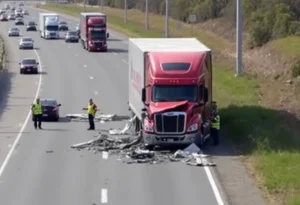 Multi-vehicle crash scene on US-23 with debris and emergency vehicles.