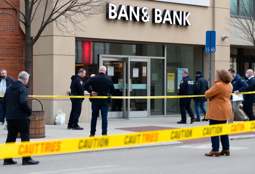 Police outside Lake Michigan Credit Union after a bank robbery